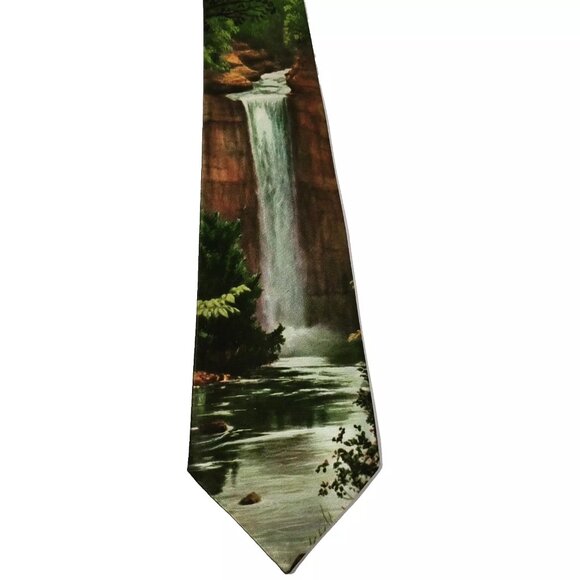 Vintage 1940s Bluestone Waterfall Design Photoprint 4" Wide Necktie Tie - Picture 3 of 5